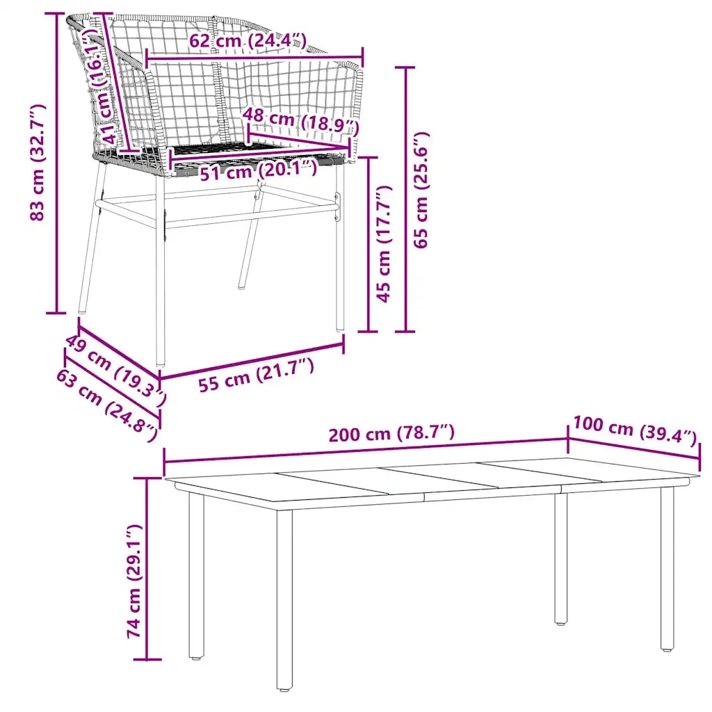 Set Pranzo da Giardino 7pz Marrone Polyrattan Vetro 3334595