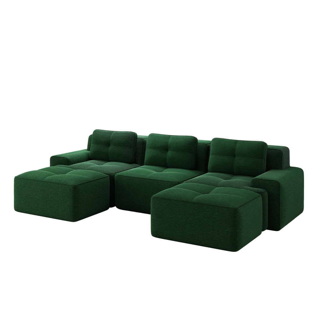 Divano Modulare Cloud U con Ottoman 3 Posti ¨C Xylo ¨C Velluto a Coste Verde