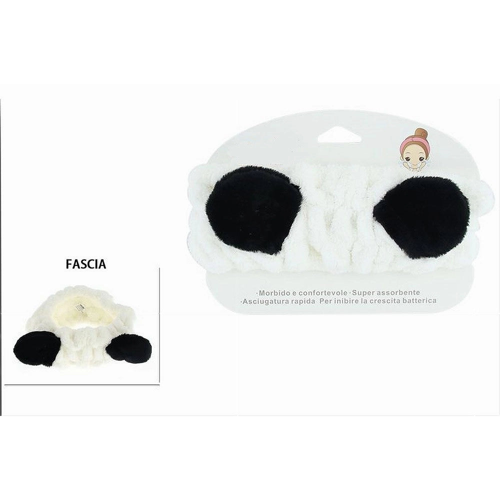 Trade Shop - Fascia Capelli Doccia Shampoo Trucco Asciugamano Spugna Con Orecchie Panda 10731 -