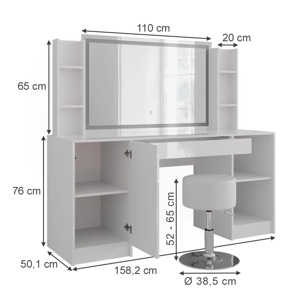Vicco Tavolo da toeletta Bianco/bianco lucido 158.2 cm 5 parti
