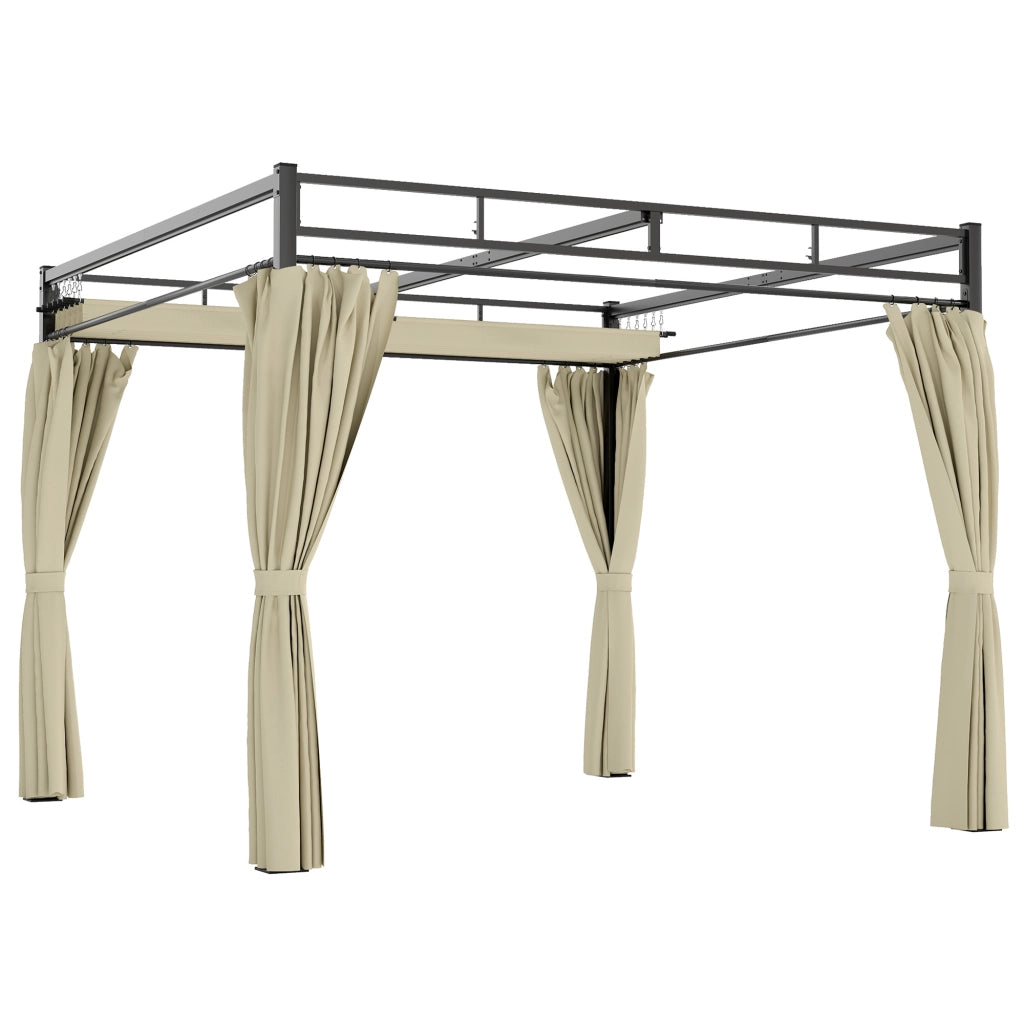 Pergola da Giardino con Tetto Retrattile e Tende ¨C zephmum ¨C Beige 3x3m