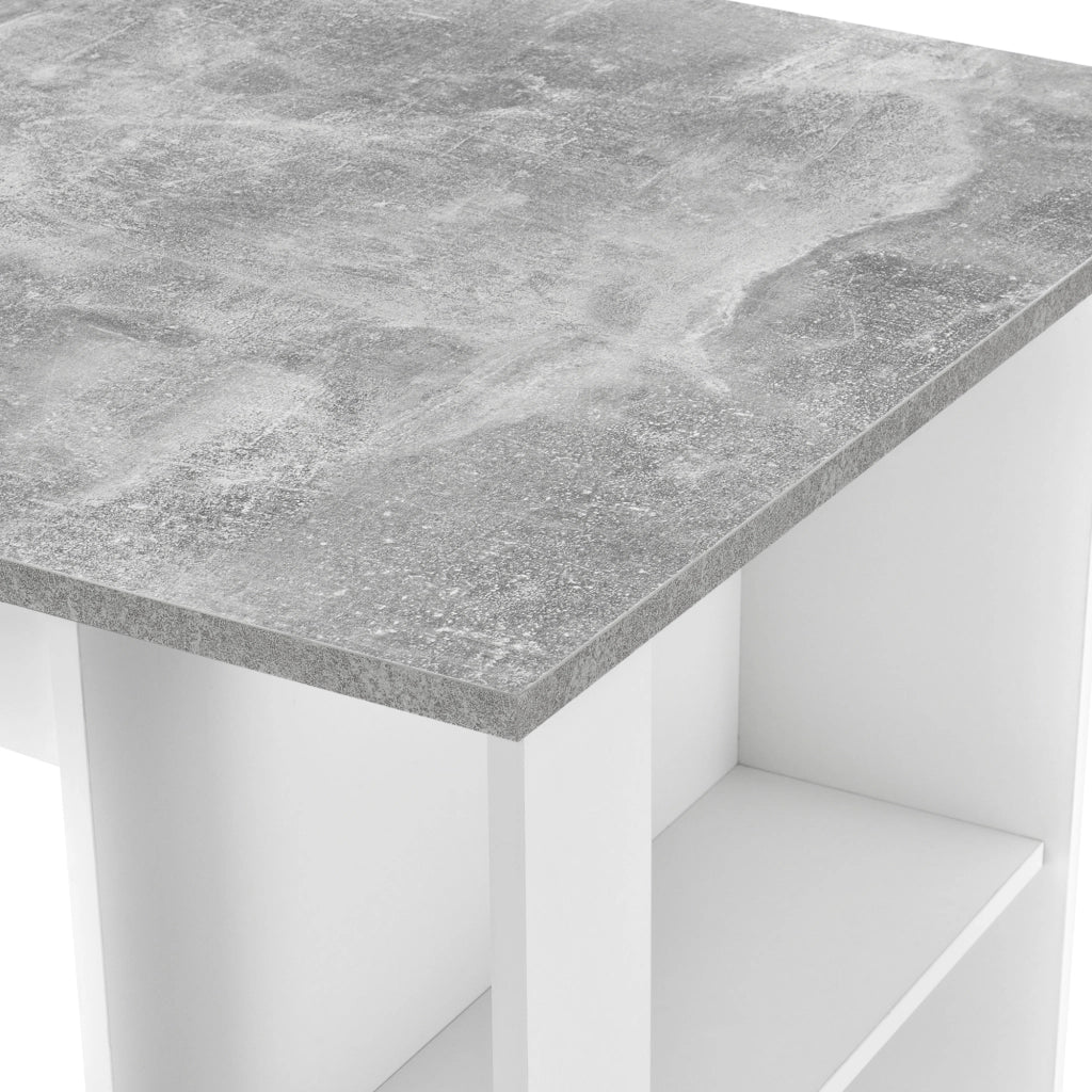 Tavolo Alto da Bar Danderyd Bancone a 3 Ripiani Laterali 120 x 60 x 106 cm - Bianco / Effetto Cemento [en.casa]