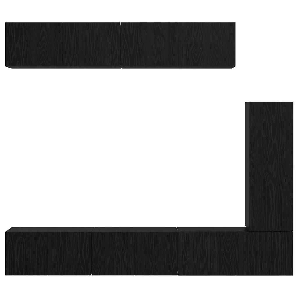 Set mobile TV 6 pz-Credenza per TV Rovere Nero Legno multistrato 225711