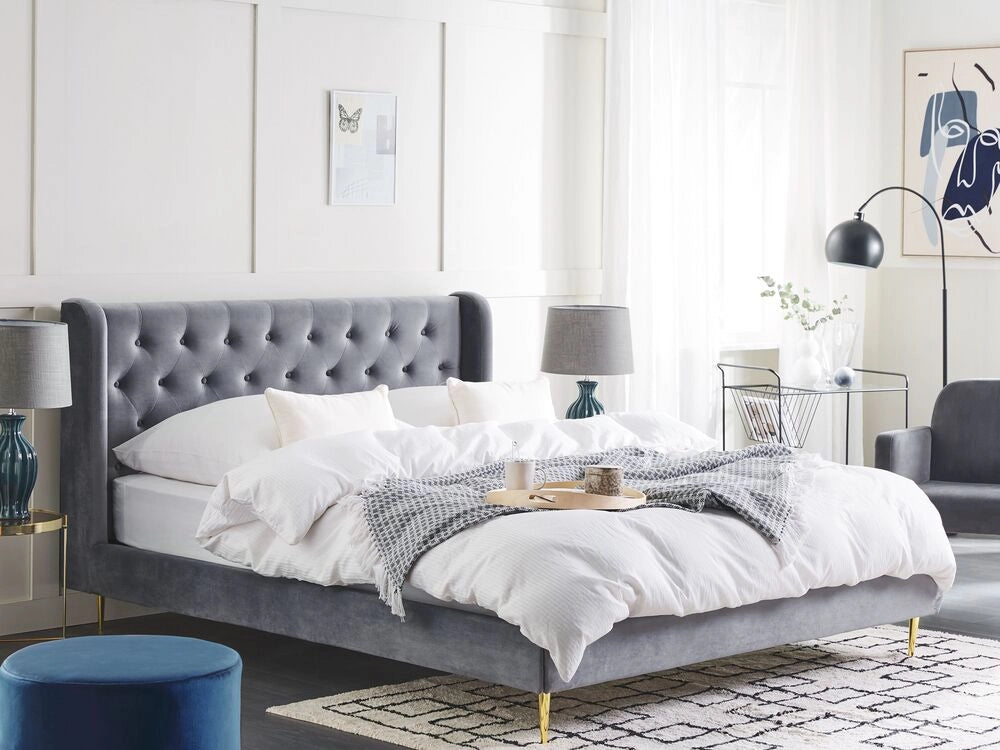 Letto matrimoniale in velluto grigio 180 x 200 cm design moderno
