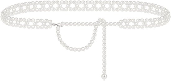 Cinturino per catena di perle plus size - Estendibile fino a 150 cm - Catena di perle bianca - Cinturino con cerniera - Accessorio robusto - Adatto per abiti da sera/gonne