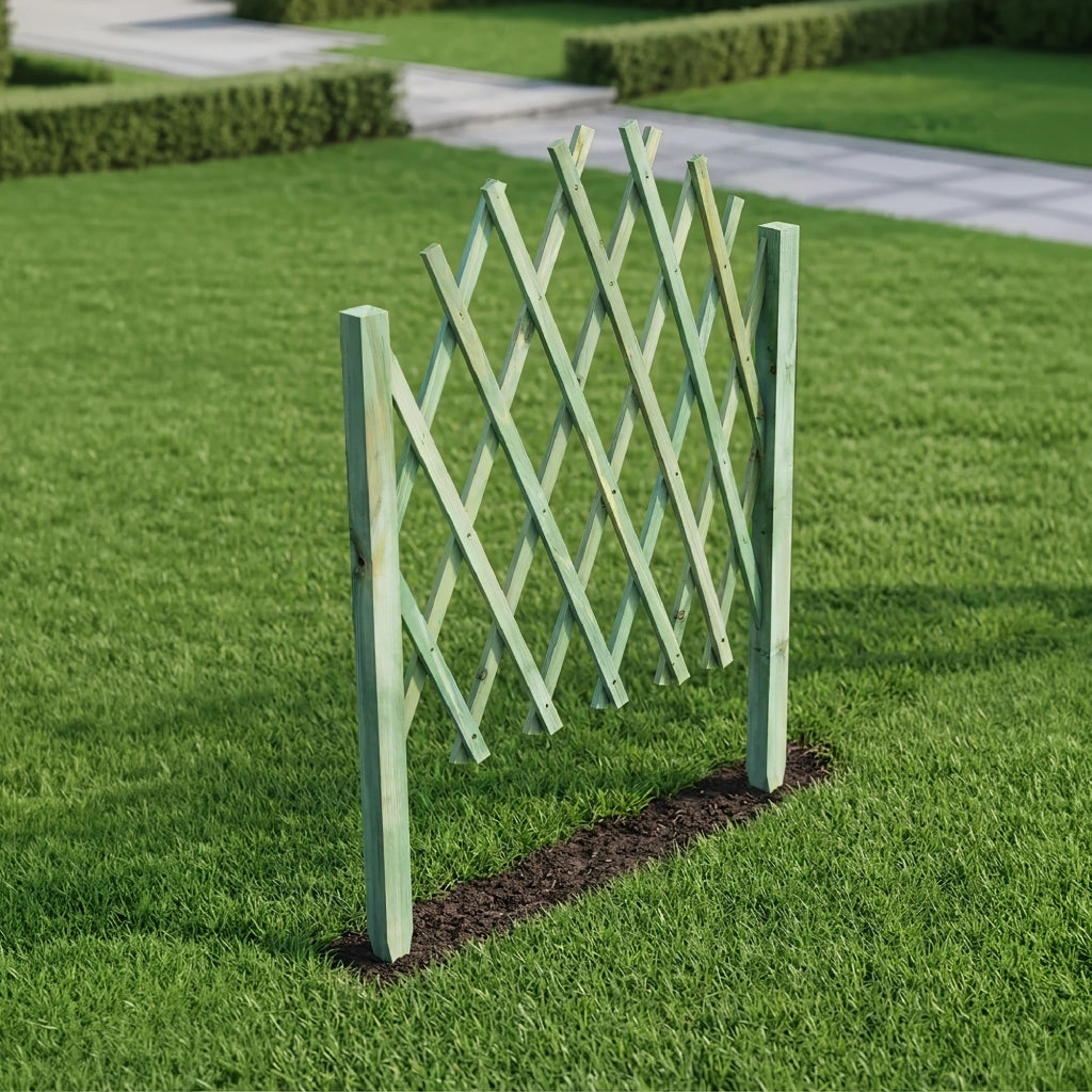 Recinzione Estensibile in Legno a Griglia 117x65 cm con Picchetti Pieghevole per Giardino e Aiuole Disponibile Verde, Naturale, Marrone Verde