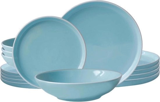 Servizio da 18 pezzi per 6 persone in ceramica pastello - piatti da dessert - piatti da zuppa - piatti da tavola - set di 6 piatti da tavola azzurri