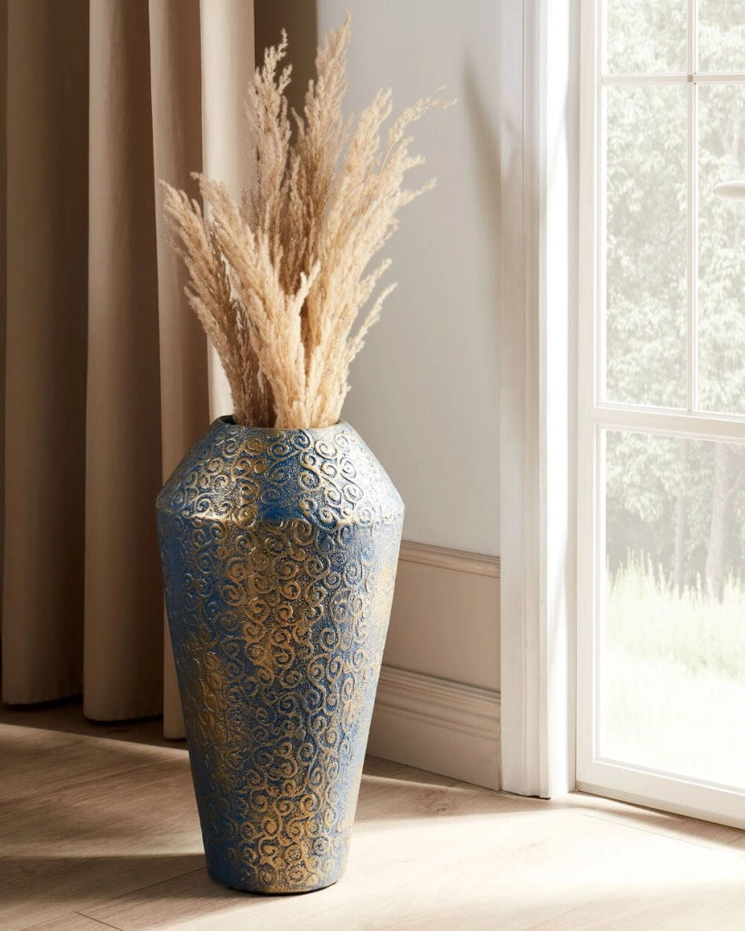 Vaso Decorativo Alto dorato Blu Ceramica 51 cm Effetto Anticato