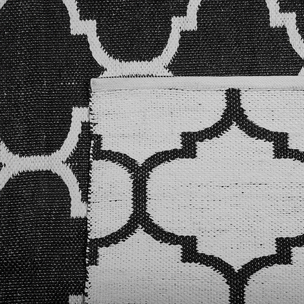 Tappeto tappetino Moquette Bianco e Nero Reversibile Materiale Sintetico Esterno e Interno Motivo Quadrifoglio Rettangolare 140 x 200 cm