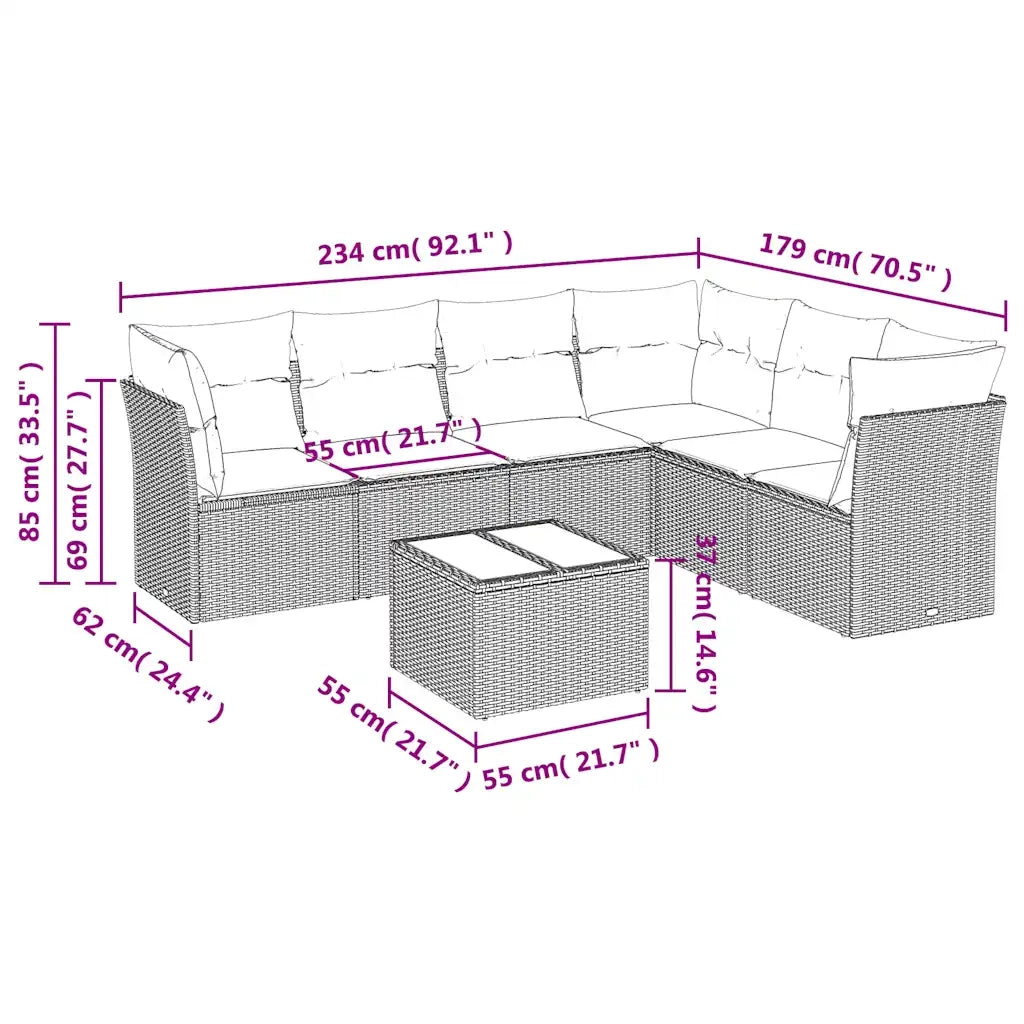 Set Divani da Giardino 7 pz con Cuscini Grigio in Polyrattan 3217691