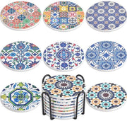 Set di 8 Sostegni Assorbenti in Ceramica con Supporto Metallico, Sostegni per Tavolo da Salotto, Ideali come Regali per l'Arredamento di Casa
