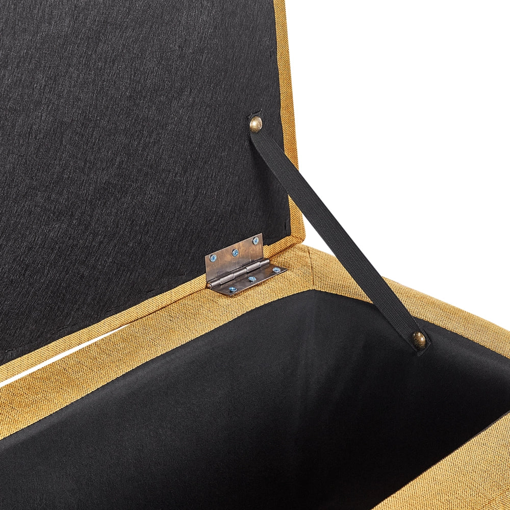 Pouf contenitore in tessuto giallo con coperchio trapuntato camera da letto