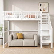 DESMIU Letto a Soppalco 1 Posto con Scala Contenitore e Armadio 90 × 200 cm, senza materasso, Bianco