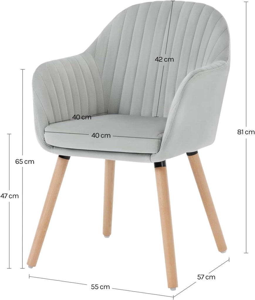 1Pz Sedia da Pranzo Poltroncina per Sala D'attesa Cucina Poltrona con Schienale Braccioli Tessuto in Velluto Gambe di Legno Grigio Chiaro BH95hgr-1
