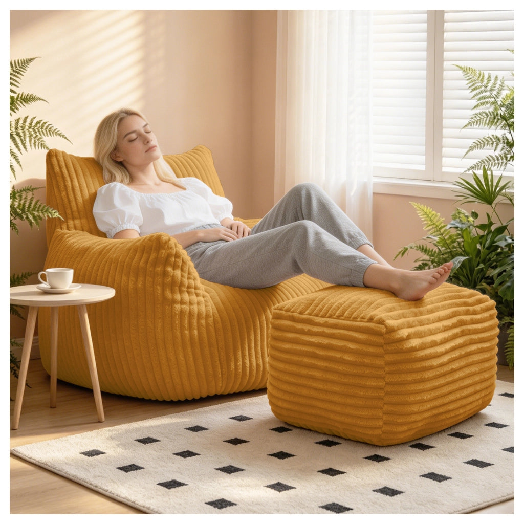 Poltrona ergonomica compatta in flanella gialla con supporto a 5 zone e design salvaspazio
