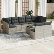 Set Divano Giardino 10 pz con Cuscini Grigio Chiaro Polyrattan
