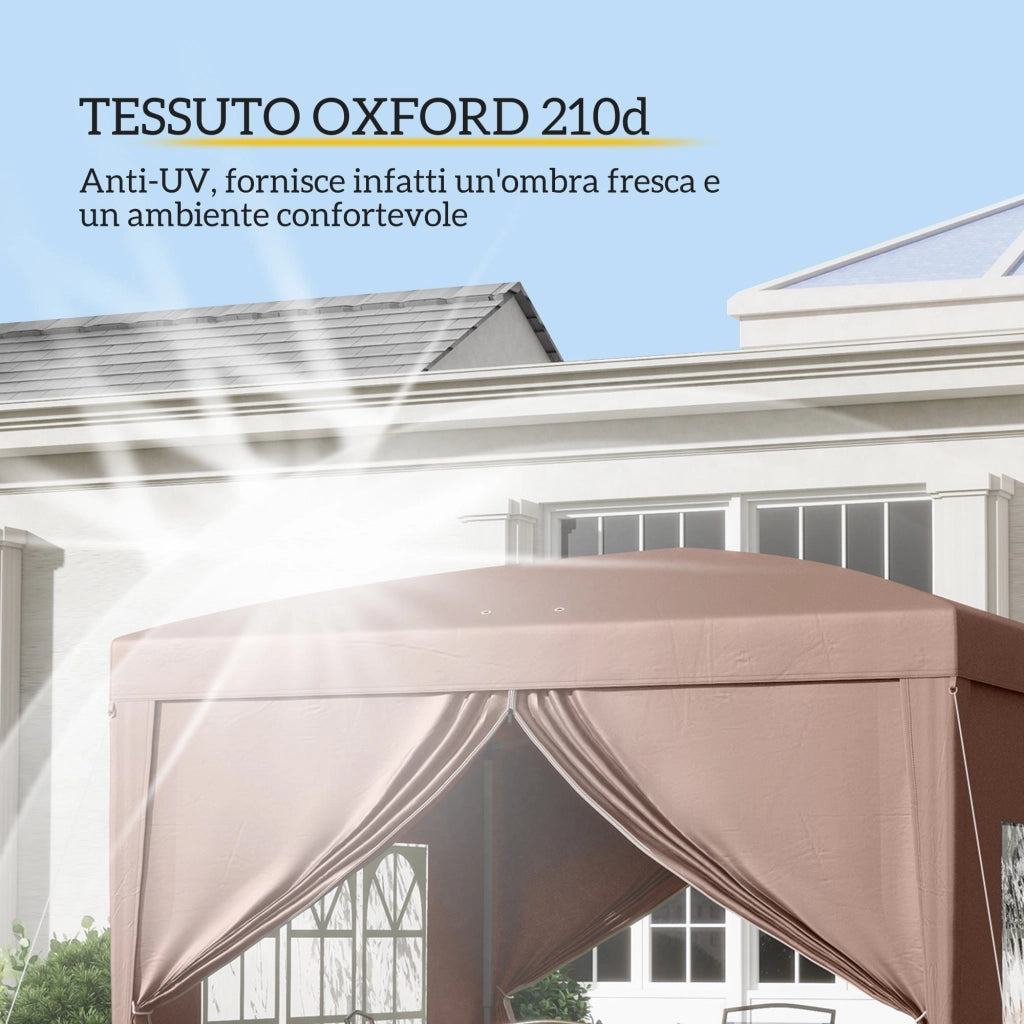 Gazebo da Giardino 3x3 m Pieghevole con 4 Pannelli Laterali in Acciaio e Tessuto Oxford Caffè