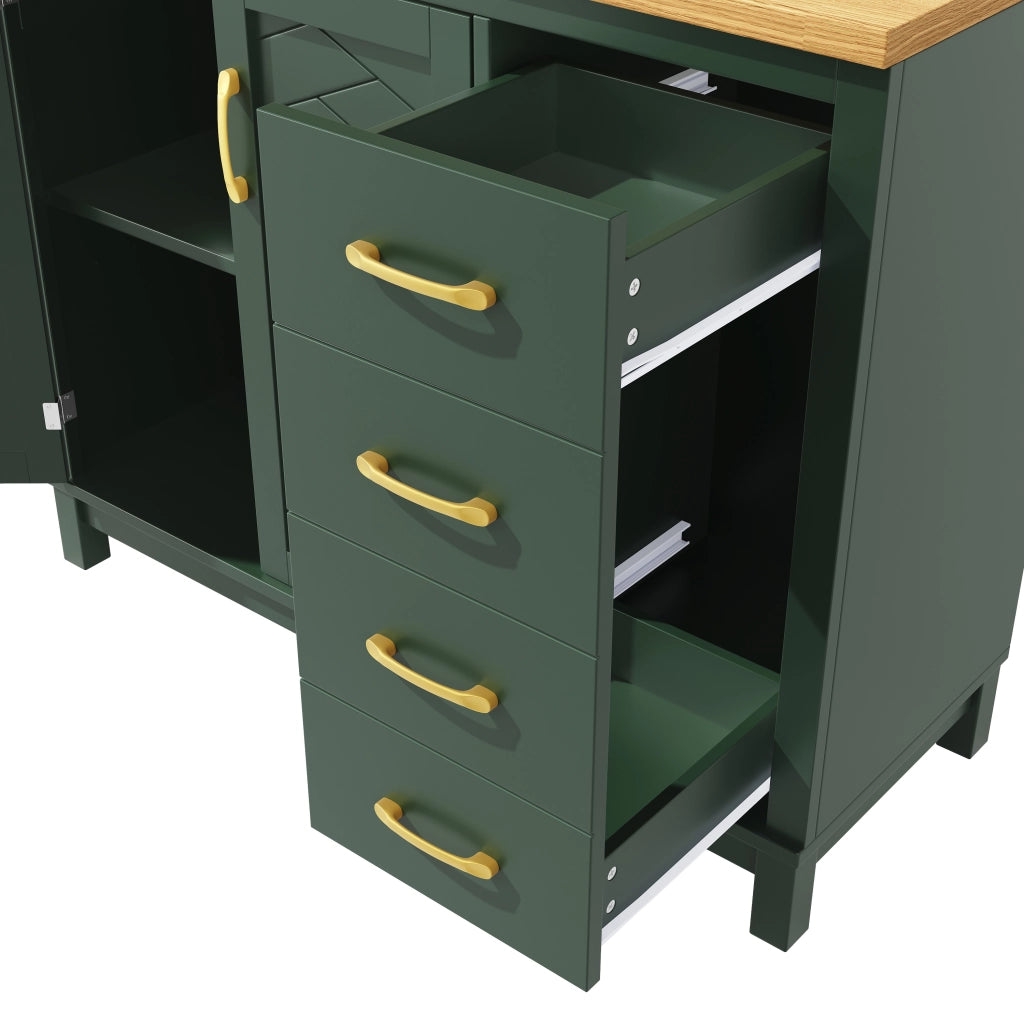 Credenza e madia con 4 ante, ripiani interni e LED, per cucina e soggiorno, in MDF verde, 105,5 × 40 × 180 cm