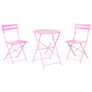 Set da bistrot 3 pezzi rosa in metallo pieghevole con schienale a doghe per esterni