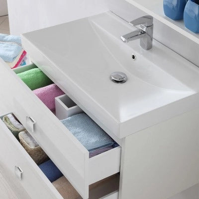 Mobile bagno sospeso 75x51 cm bianco laccato con due cassetti Bravo