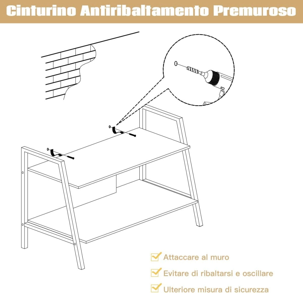 Mobile Porta TV, Scaffale a 2 Livelli con Ripiani di Stoccaggio, Ideale per TV Fino a 32 Pollici, 89x43x60 cm