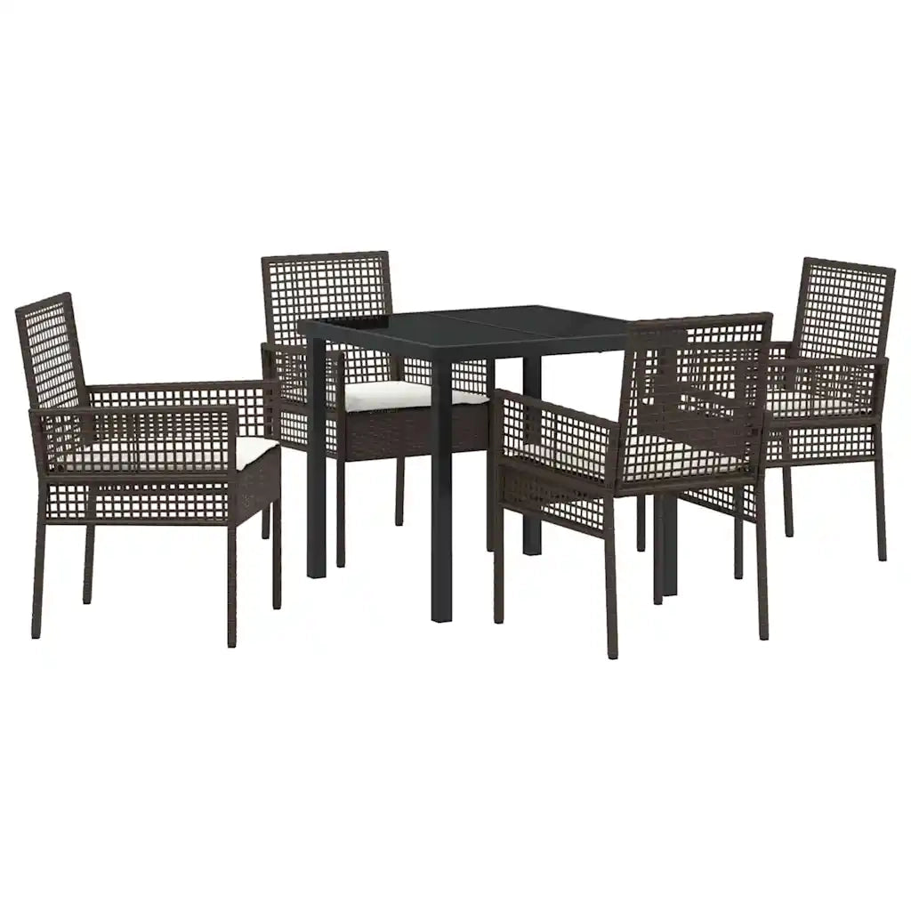 Set da Pranzo per Giardino con cuscino 5 pcs Marrone polyrattan