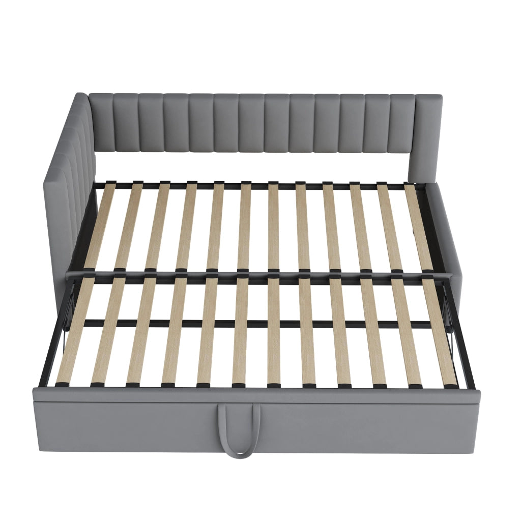 Divano letto angolare L con letto estraibile 90x200 cm in velluto grigio