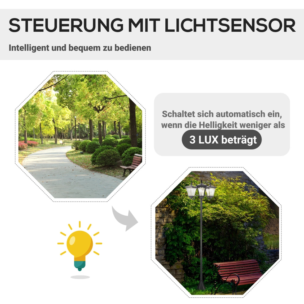 Lampada Da Giardino Solare A 3 Fiamme Con LED Nero 51,5 X 47 X 182,5 Cm In Acciaio Inossidabile