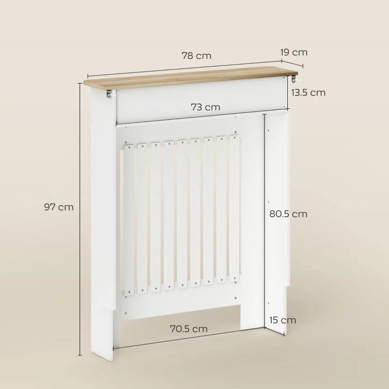 COPRITERMOSIFONE A DOGHE ANTIRIBALTAMENTO CON CASSETTO, IN LEGNO, 78X19X97 CM, BIANCO