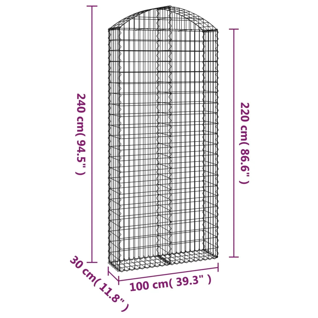Cesto Gabbione ad Arco 100x30x220/240 cm Ferro Zincato 153431