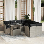 Set Divano da Giardino 9pz con Cuscini Grigio Chiaro Polyrattan