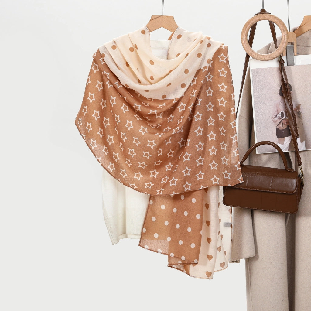 Elegante sciarpa/scialle da donna in cotone e lino in stile coreano con stampa trasparente