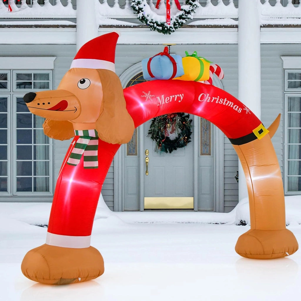 Decorazioni Natalizie, Arco Gonfiabile Natalizio con Cane 242 CM, 5 Luce LED, Soffiatore Incorporato, Addobbi Natalizi per Esterno Interno per Casa, Giardino, Cortile