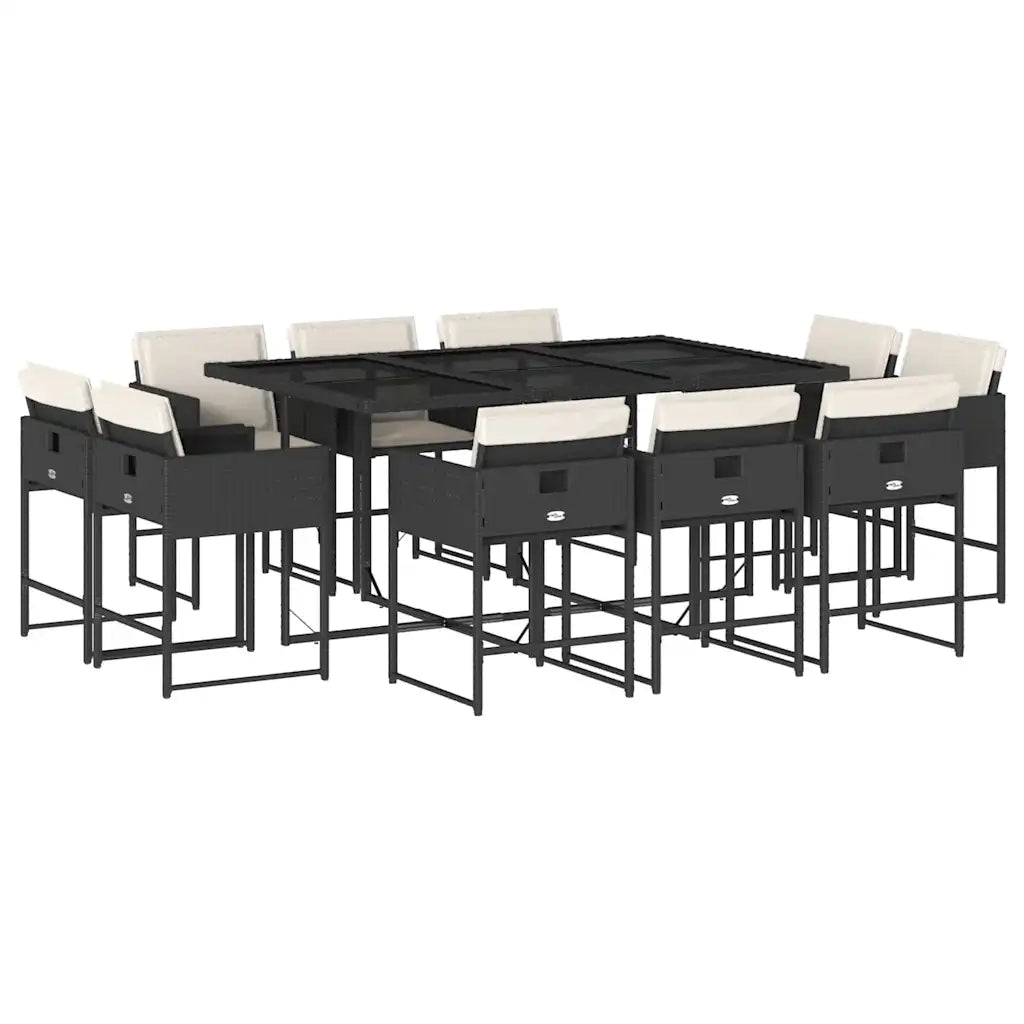 Set da Pranzo da Giardino 11 pz con Cuscini in Polyrattan Nero 3211386