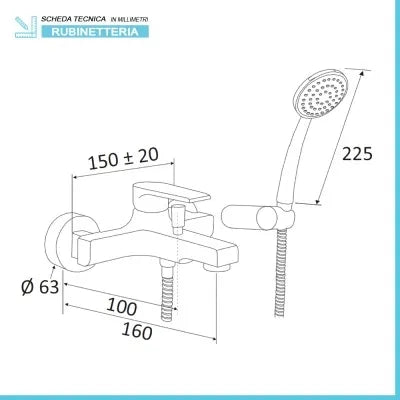 Miscelatore vasca nero opaco Mariani serie Artic kit doccia incluso
