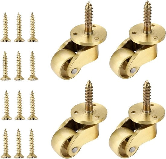Pattini da mobili universali 360° girevoli in ottone massiccio - 4 pezzi, 22 mm