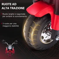 Moto Elettrica per Bambini a 3 Ruote con Luci e Suoni, Batteria Ricaricabile 6V, Velocità 2 km/h, per Bimbi da 18-36 Mesi, 72x57x56cm Rossa
