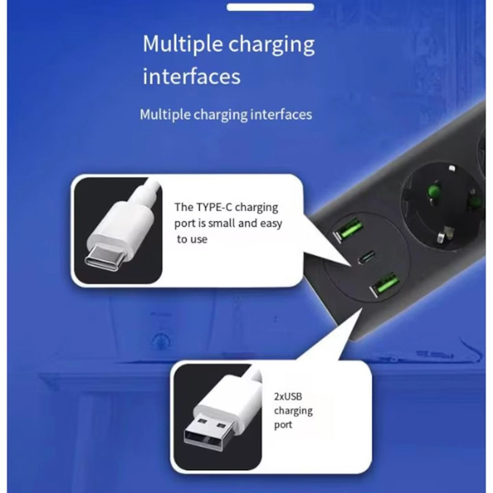 Trade Shop - Ciabatta Multipresa Elettrica 4 Prese+2 Porte Usb Ricarica Rapida Con Interruttore Q-px400 -