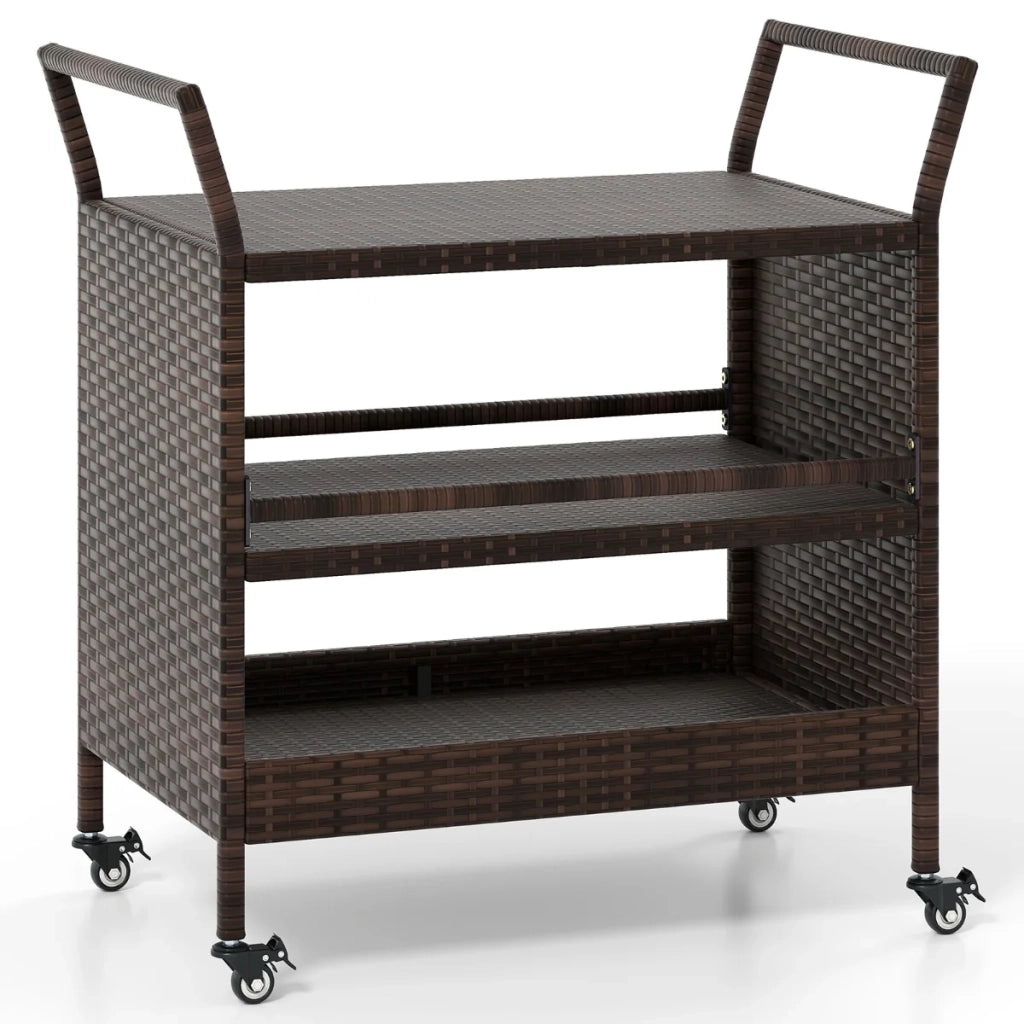 Carrello bar da esterno a 3 ripiani 86 x 50 x 89 cm Pratico contenitore Design elegante in rattan marrone 20_0011320