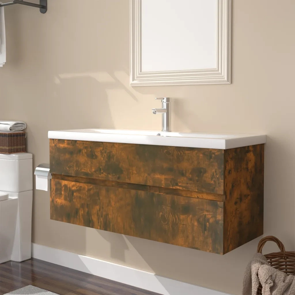 Mobile Bagno con Lavabo Integrato-Lavandino-Lavabo Rovere Fumo Legno Multistrato 802008