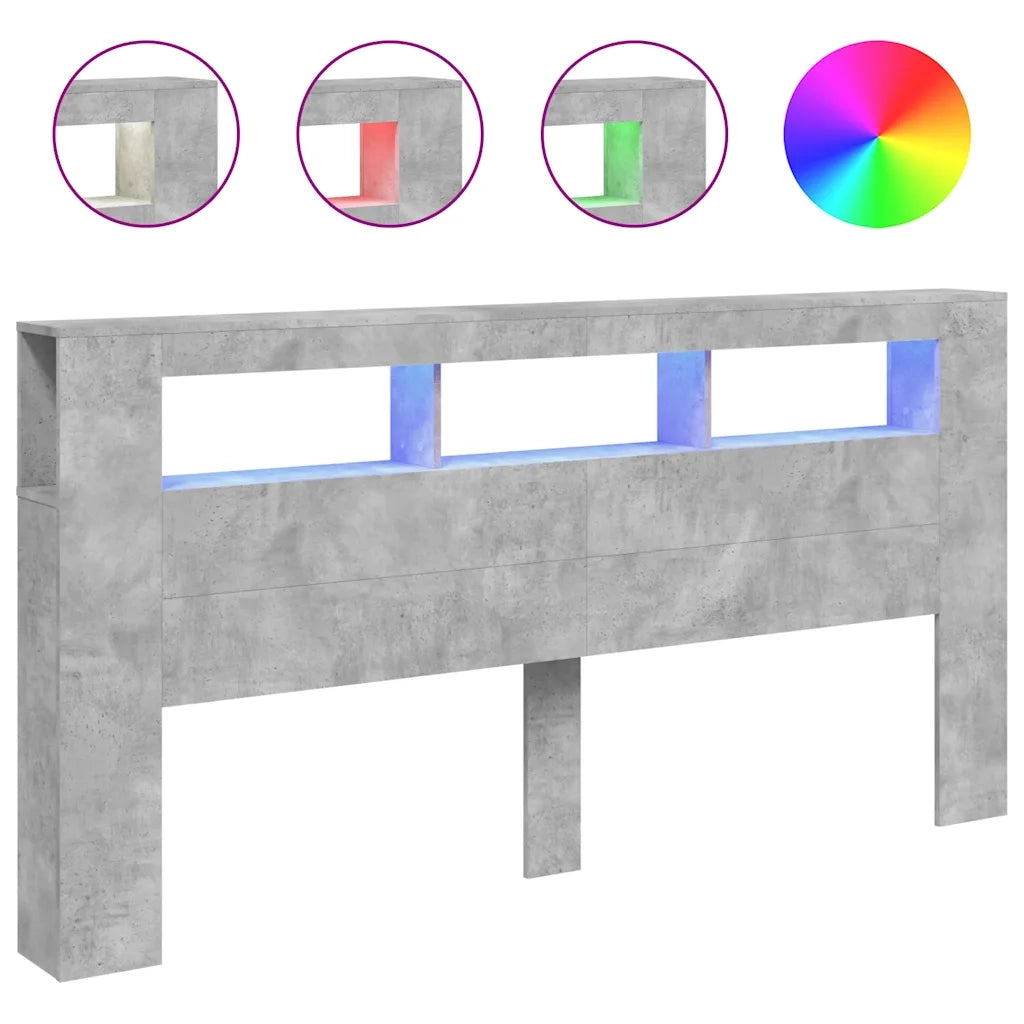 Testiera | Testata LED Grigio Cemento 200x18,5x103,5 cm Legno Multistrato