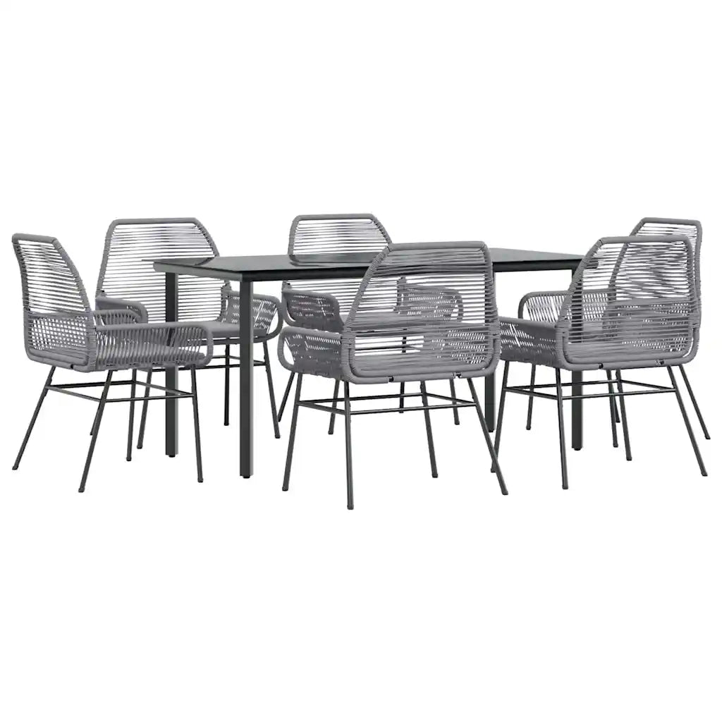 Set da Pranzo da Giardino 7 pz con Cuscini Polyrattan Vetro