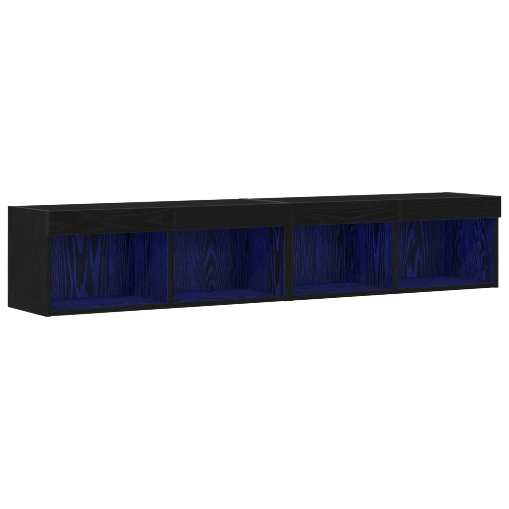 Cabinet TV  con luci LED 2 pz Nero Rovere 80x30x30 cm
