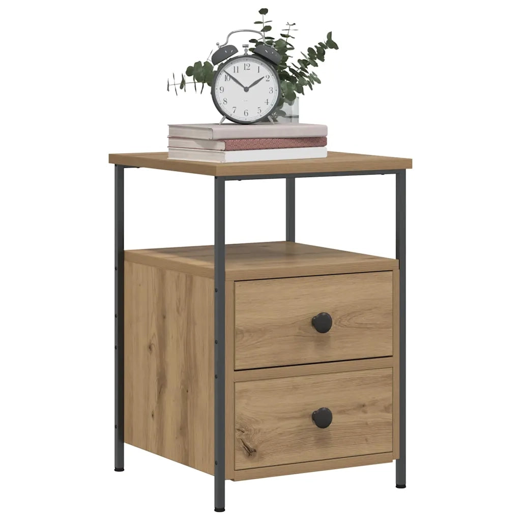 Comodini 2pz-Set di 2 Tavolino da notte Rovere Artigianale 34x35,5x50 cm Legno Multistrato