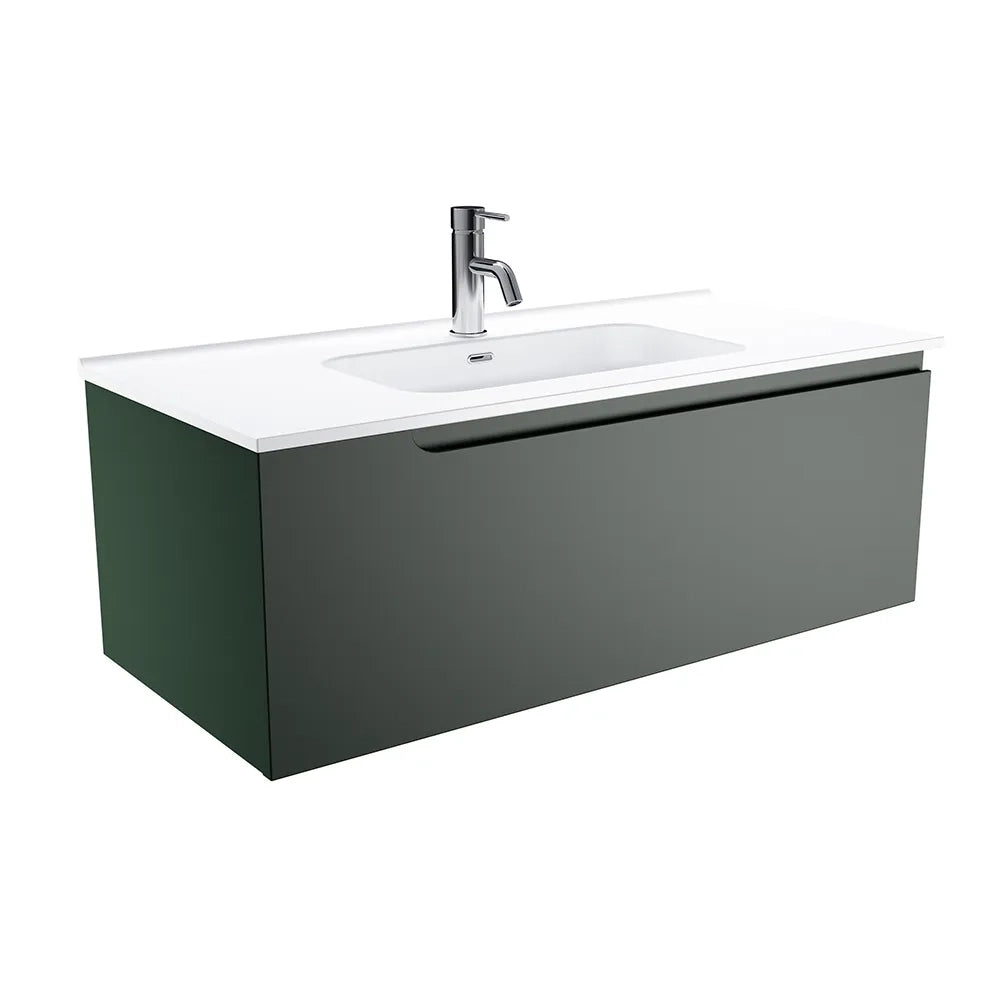 Mobile bagno sospeso 90 cm un cassetto verde foresta opaco con lavabo | Ardenne