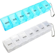 Portatile a due cassetti - Cassetto portatile con 7 giorni di compartimenti - Medicinali supplementi vitamine epatoprotettori - Bianco e blu