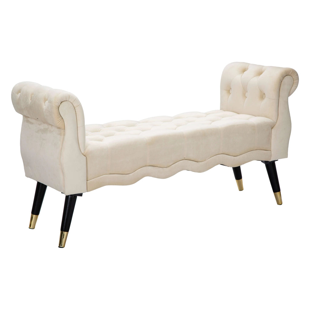 Humahu, Panca in Velluto, con Braccioli e Dettagli Dorati, 120x40x60h cm Bianco Crema
