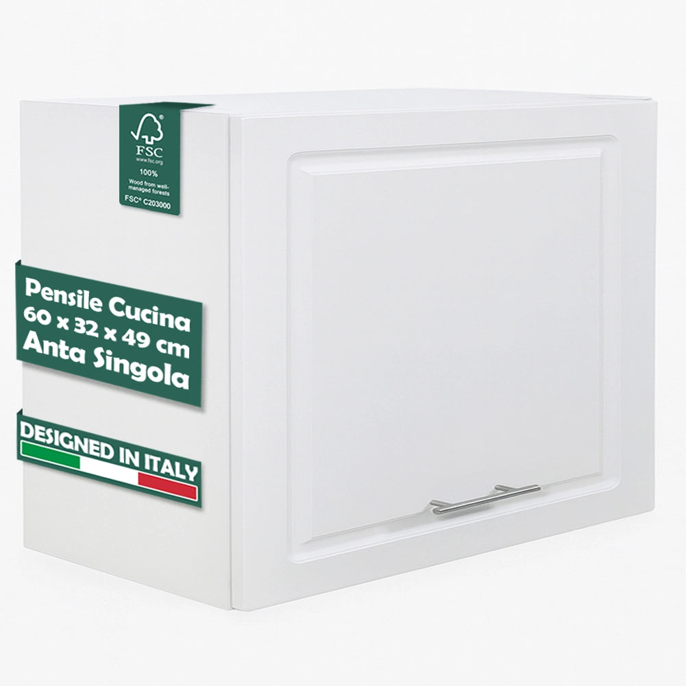 Pensile da Cucina Ribaltabile Muro Armadio Sospeso Legno Parete Boiserie Bianco