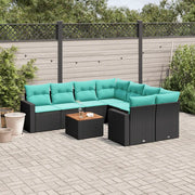 Set Divani da Giardino 9 pz con Cuscini Nero in Polyrattan