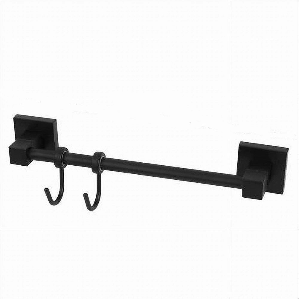 Trade Shop - Porta Asciugamani Maniglia Con 2 Ganci Moderno Fissaggio A Parete Bagno Nero 79992 -